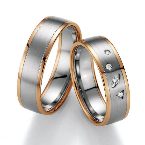 Trauringe Weiss-Rotgold von Ruesch 66/20030 + 66/20040