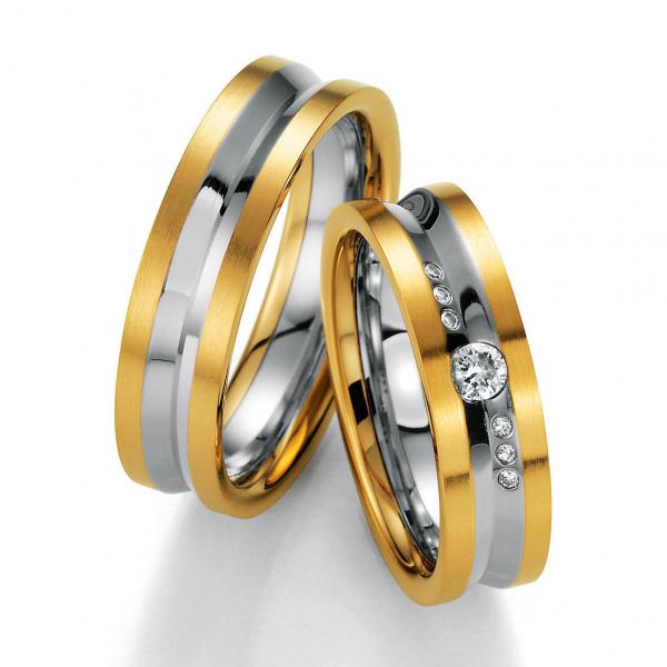 Trauringe Weiss-Gelbgold von Ruesch 66/20390 + 66/20400