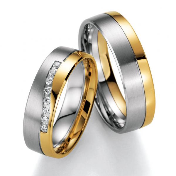 Trauringe Weiss-Gelbgold von Ruesch 66/20350 + 66/20360